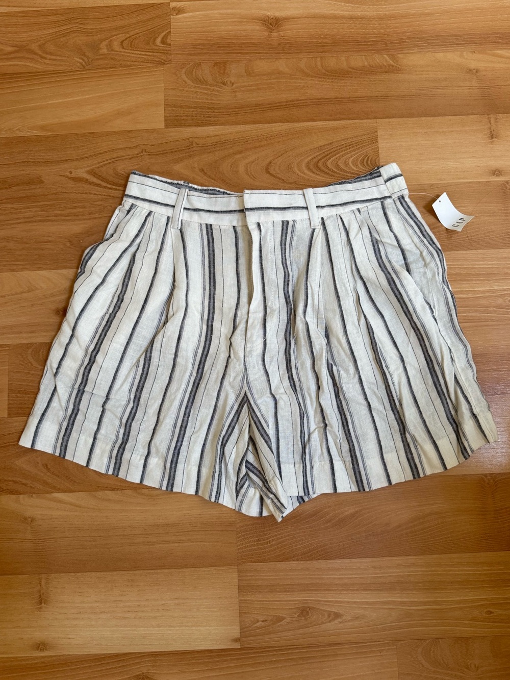 GAP Cream and Black Striped Pleated Bermuda Shorts